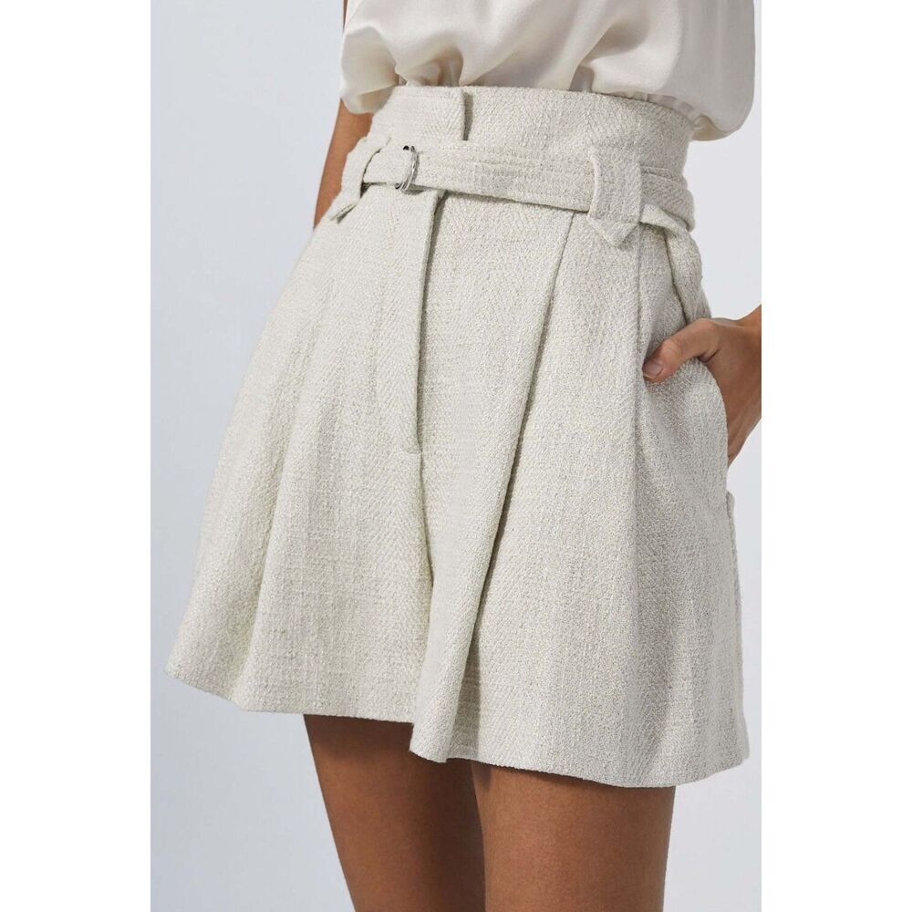 NWOT IRO Paris Idily Ecru Beige Tweed Linen Blend High Rise Belted Shorts 10